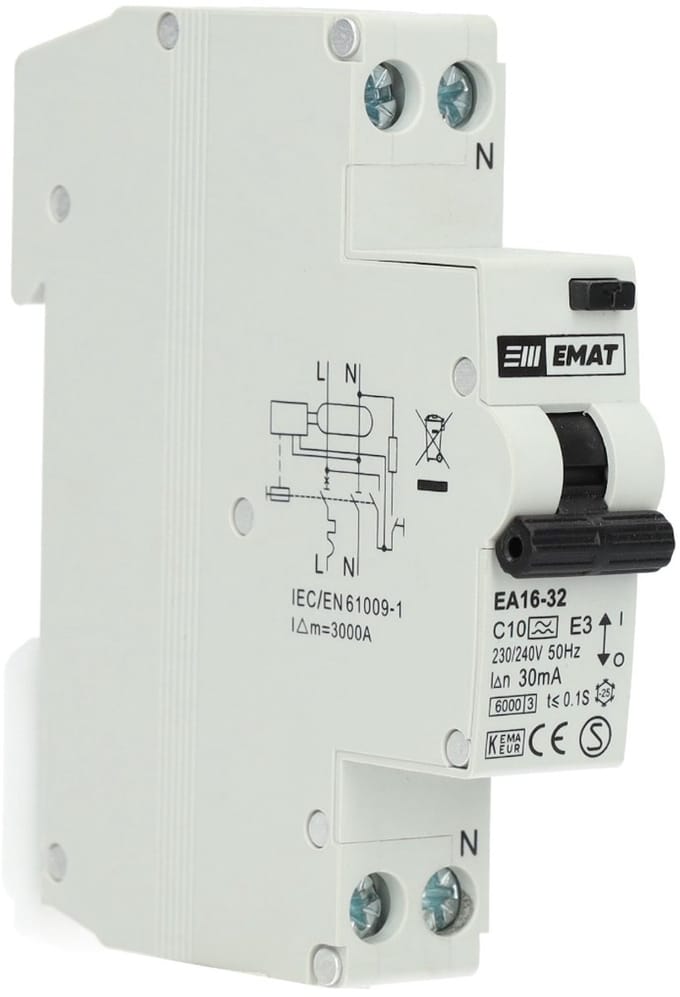 EMAT aardlekautomaat C10 1P+N 30mA Type A (85006003)