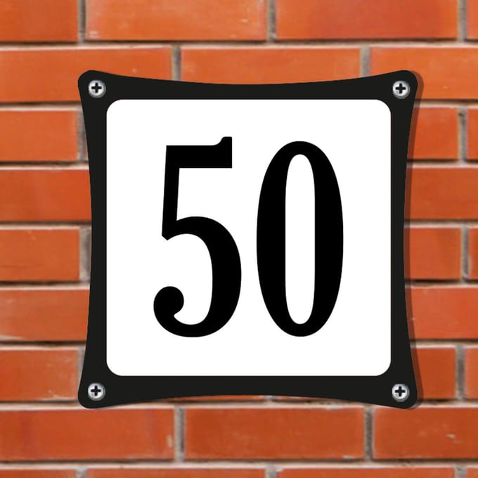 Decoporta Huisnummerbord Emaille-Look - Nummer 50 - Standaard - 10 x 10 cm | incl. schroeven