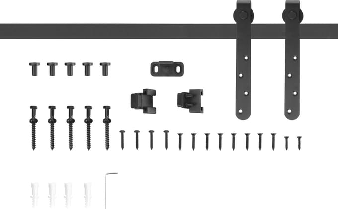 Schuifdeurbeslagset 180cm - Compleet Railsysteem Met Rollen - Anti-Spring Beveiliging - Koolstofstaal