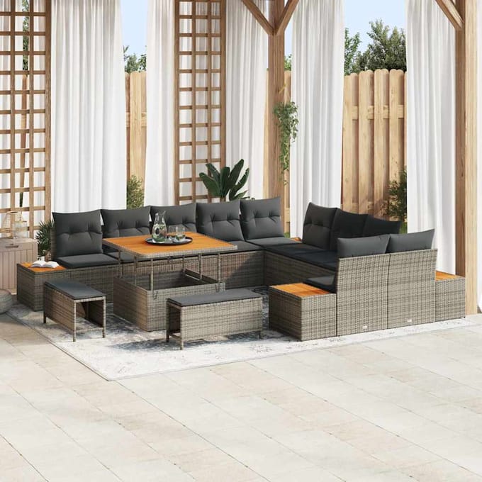 vidaXL - Tuinbank - Set - 13 - st - 12-zits - Grijs - Poly - rattan