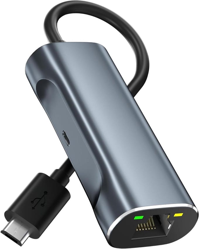 Netwerkadapter - Ethernet Adapter - Stabiel Internet - Plug en Play - Micro USB - Zilver
