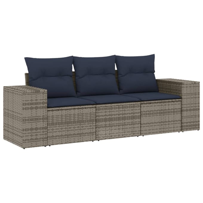 vidaXL - 3-delige - tuinbankset - met - kussens, - grijs - polyrotan