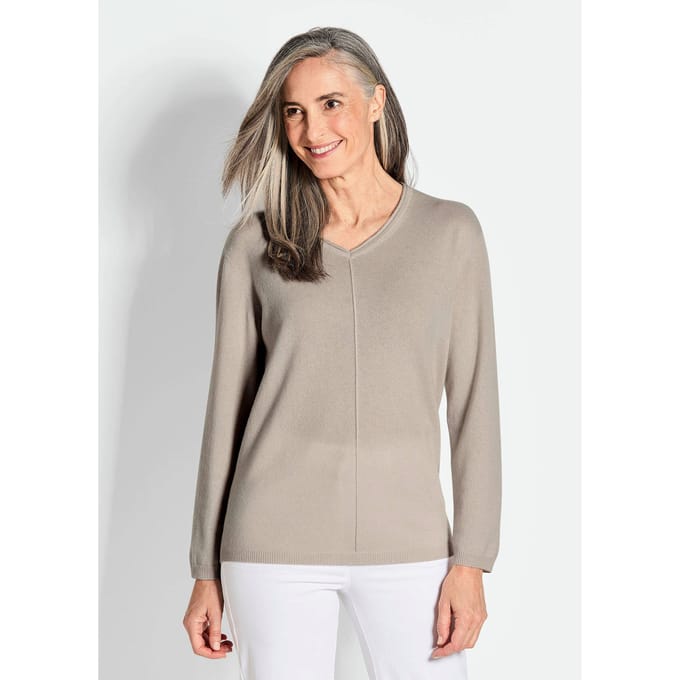 Pullover van kasjmier met V-hals - beige - Gr. 46 van Goldner Fashion