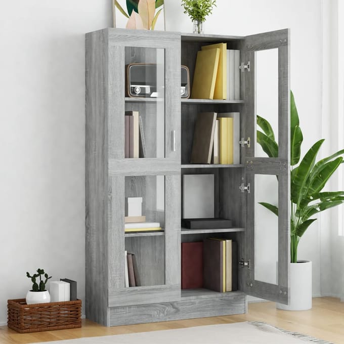 vidaXL - Vitrinekast - 82,5x30,5x150 - cm - bewerkt - hout - grijs - sonoma - eiken