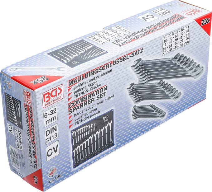 BGS Ringsleutelset - 25-delig -chrome vanadium staal -gepolijste kop