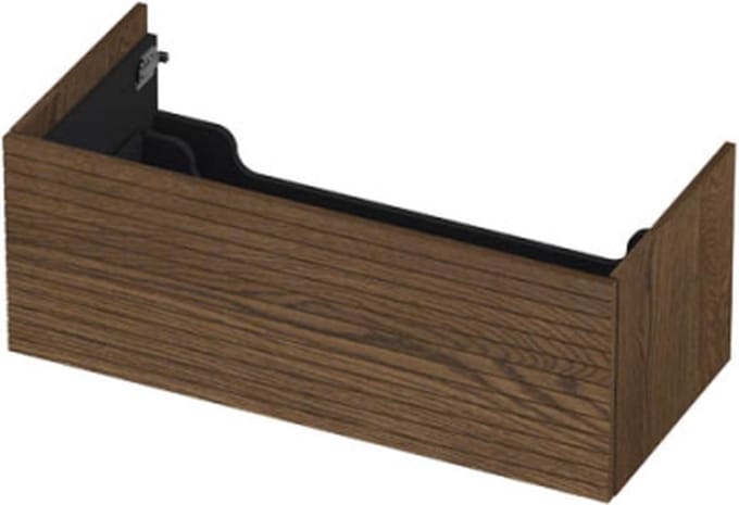 INK® wastafelonderkast 1 lade greeploos push to open echt hout met horizontaal gefreesd front 100x45x38cm, massief eiken chocolate