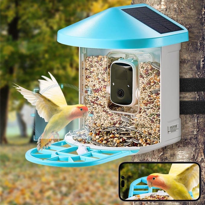 Slimme Vogelvoeder met Camera 2K HD AI Identificeert Vogelsoorten Op Zonne-energie