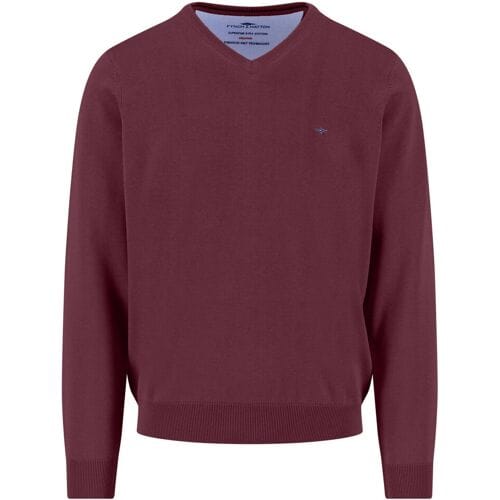 Fynch-Hatton Trui Uni Color Superfine Cotton V-Neck Deep Merlot / male