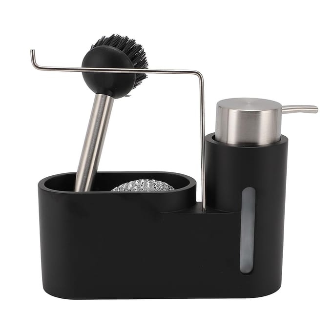 Afwasmiddel Dispenser Set van 3 stuks Afwasmiddel Bal Borstel Opbergrek Keukenaanrecht Diversen gray