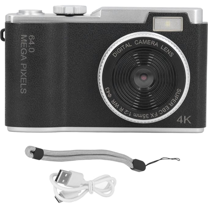 Appareil photo numérique 48MP 1080P Écran 2,4 pouces Zoom 16x Anti-tremblement Caméra selfie compacte portable noir