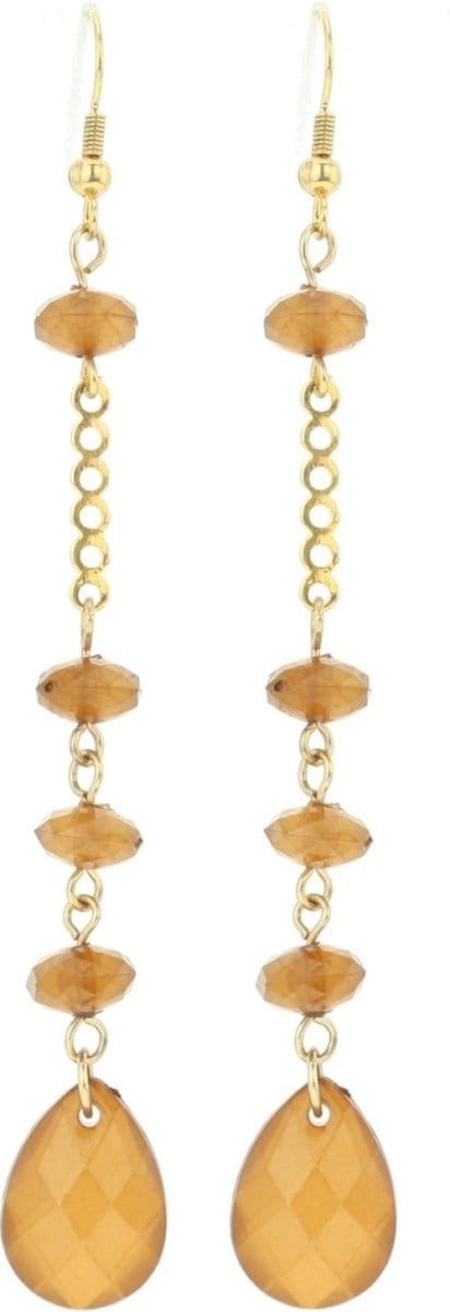 Behave - Lange oorhangers druppelvorm amberkleur - Boho avondstijl