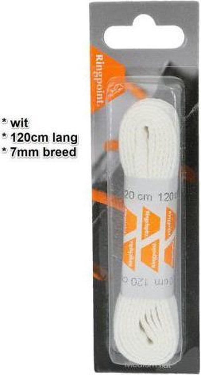Witte platte veters - Ringpoint schoenveters type 76 Medium Flat 8mm breed – 120 cm – 100% katoen – 1 paar