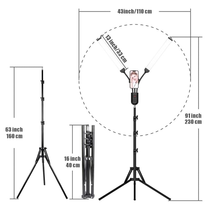 Flexibel 2-armig LED Videolicht Fotografie Invullicht 3000K/4000K/6000K Tweekleurig Dimbaar Timer US Plug gray