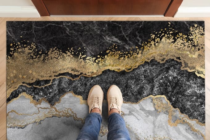 Coloray Deurmat voor binnen - Gouden Grote Deurmat - Gouden Marmer Binnenmat - Binnen Deurmat - Deurmat Groot - 150x100 cm