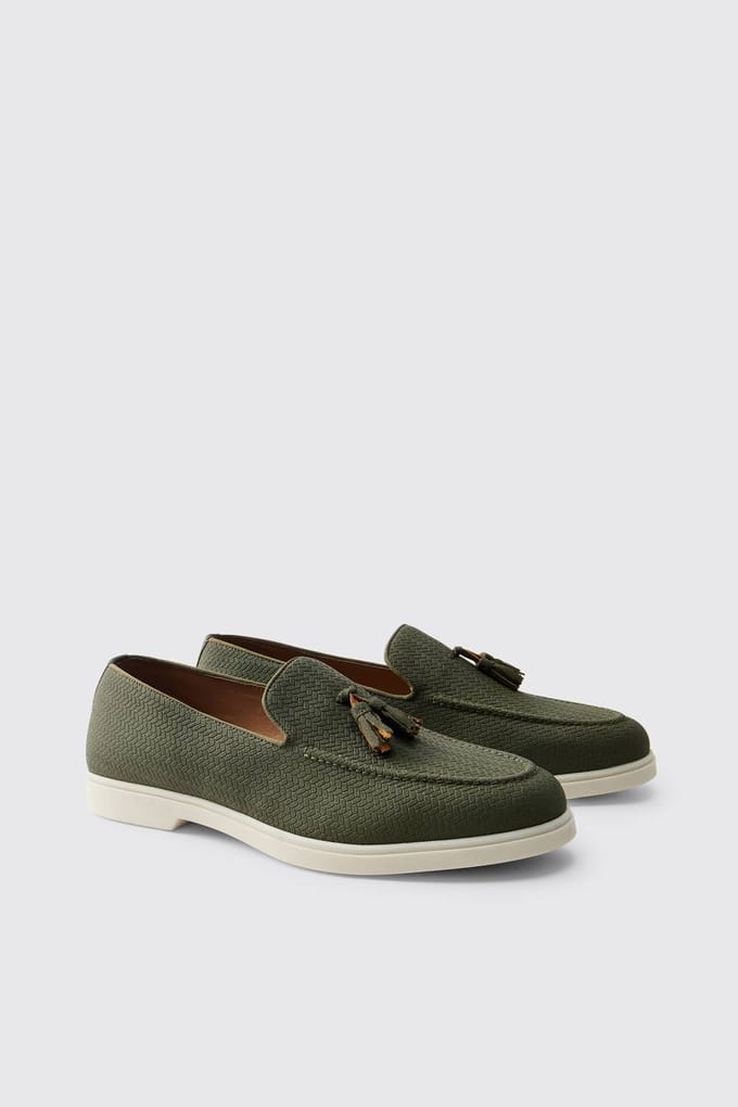 Gestructureerde Loafer Met Kwastjes Van Pu-leer | Olive | Size 42