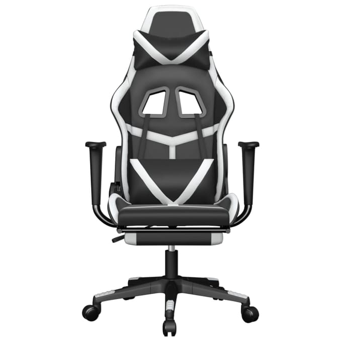 vidaXL - Gamestoel - met - voetensteun - kunstleer - zwart - en - wit