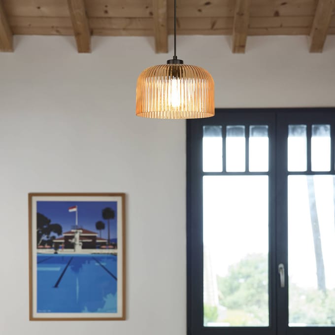 COREP Hanglamp Luigi, amberkleurig/zwart, Ø 25 cm, glas
