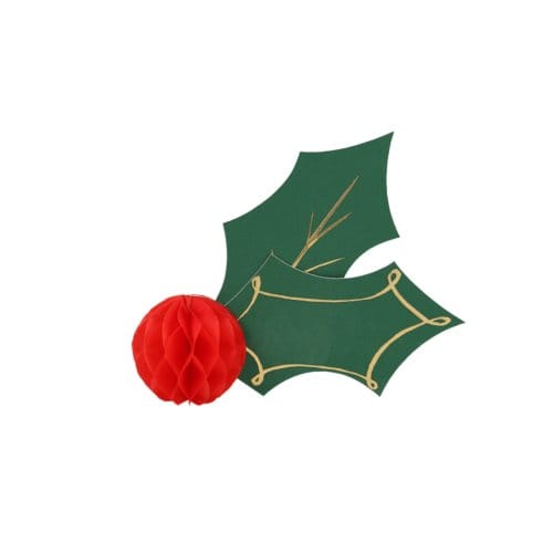 Meri meri kerst - naamkaartjes hulst honeycomb à stuks