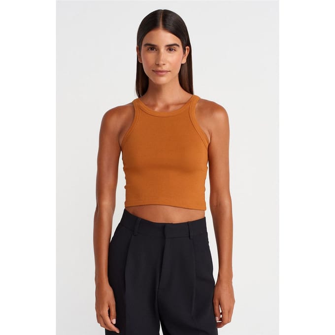 Geribbelde katoenen sweater zonder mouwen Crop Top