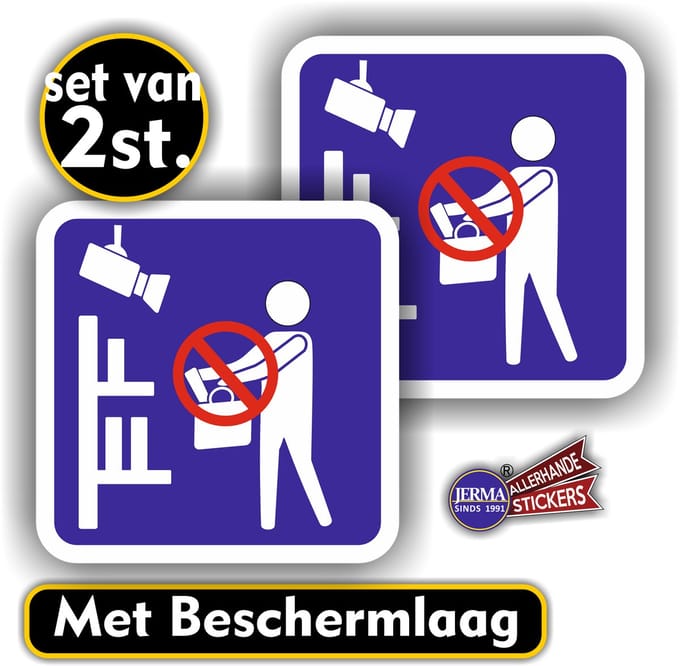 Jerma - Winkeldiefstal camera toezicht - Stickers - set 2 st - 10 x 10 cm - Weerbestendig - Vinyl