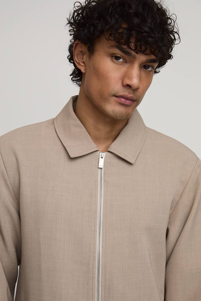 Getailleerd Regular Fit Zip-up Co-ord Overshirt | Taupe | Size XL