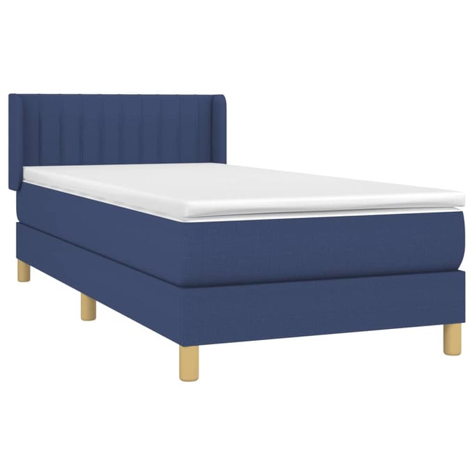 vidaXL - Boxspring - met - matras - stof - blauw - 90x200 - cm