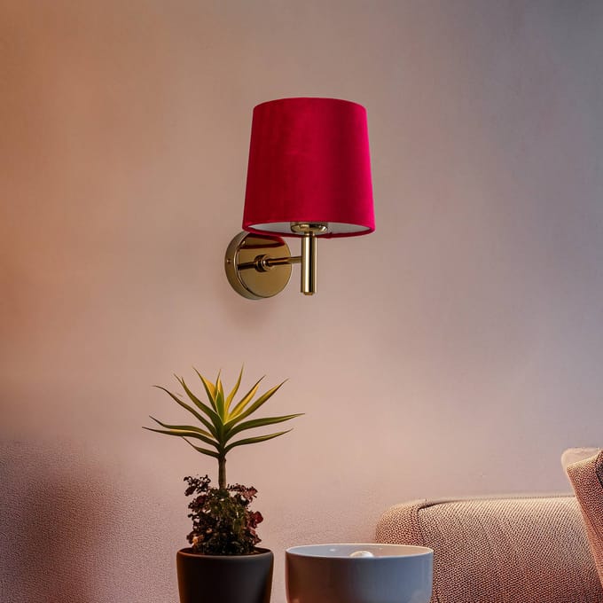 Argon Wandlamp Polo, textiel kap, messing/roze