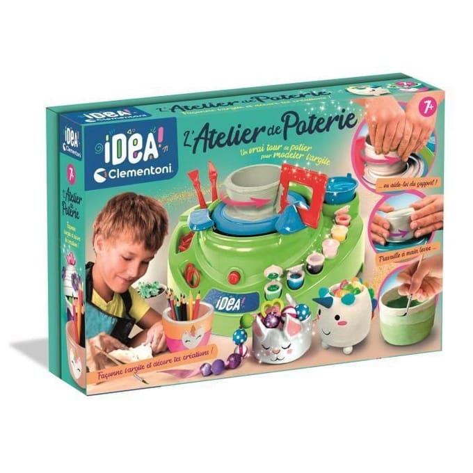 CLEMENTONI - De Pottenbakkerswerkplaats - Elektrische Draaischijf - Vanaf 7 Jaar - Complete Set met Klei, Verf, Vormen