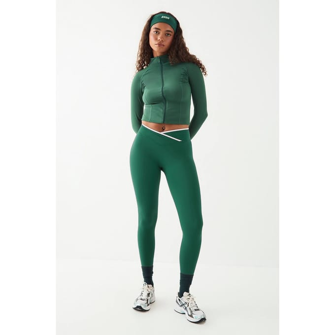 Dames DSGN Studio Sport Legging met Contrastbies en Wikkelband | Green | Maat: Medium