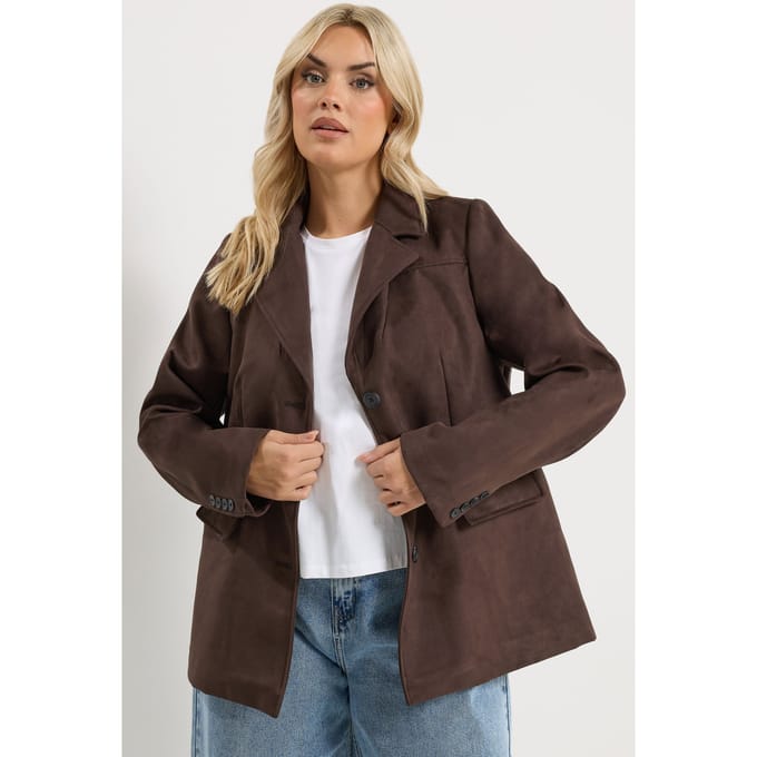 Yours Chocoladebruine Blazer Van Imitatiesuède Size 42