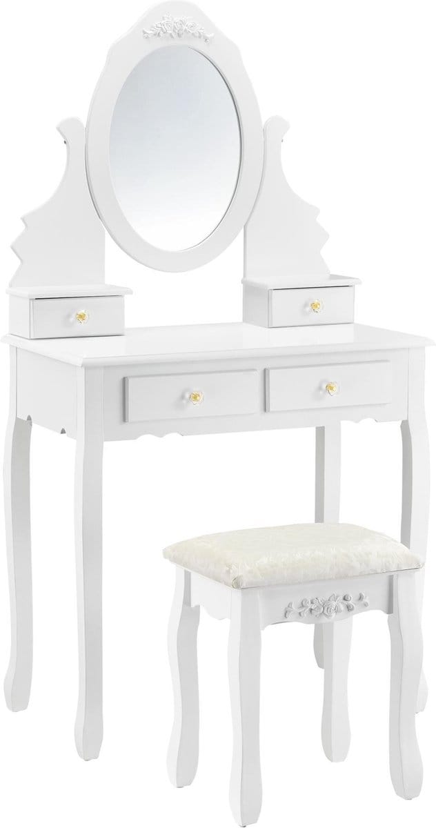 Kaptafel met krukje en spiegel Limerick wit