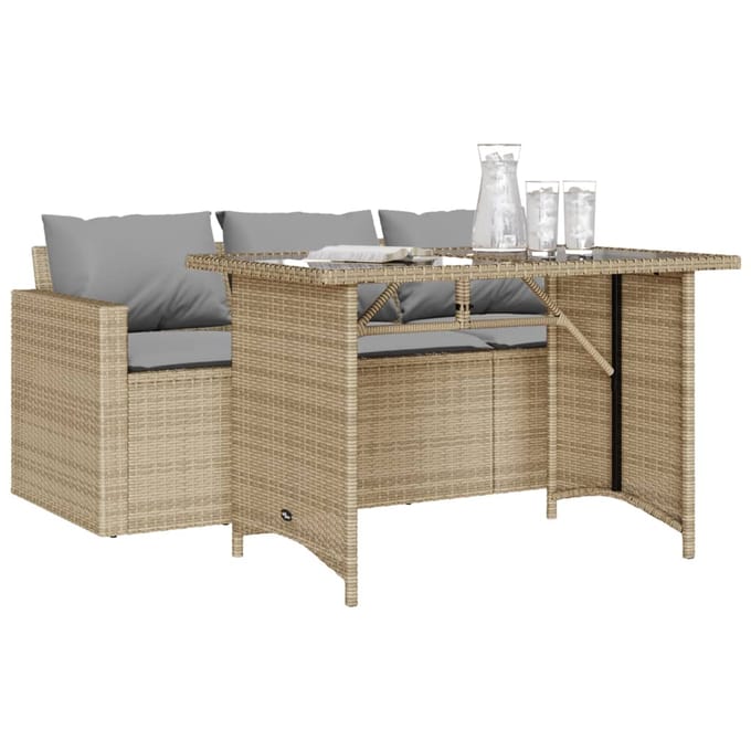 vidaXL - 2-delige - Tuinset - met - kussens - poly - rattan - beige