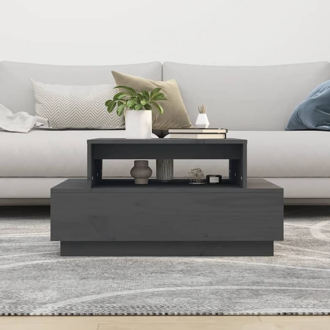 vidaXL - Salontafel - 80x55x40,5 - cm - massief - grenenhout - grijs