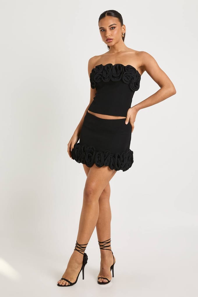 boohoo Dames Rosette Versiering Bandeautop | Black | Maat: 12