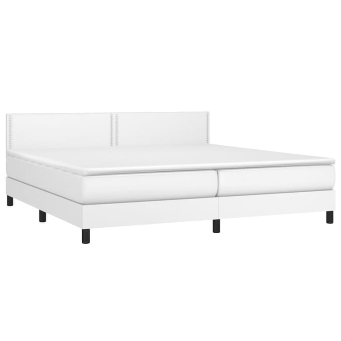 vidaXL - Boxspring - met - matras - en - LED - kunstleer - wit - 200x200 - cm