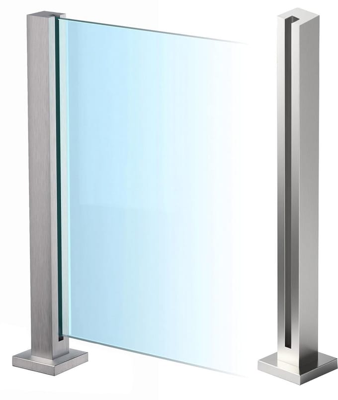 Glazen balustradepaal 90cm RVS met spigotsleuven voor dek en trap