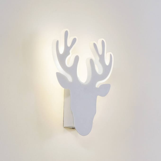 Lindby LED wandlamp, wit, metaal, rendier