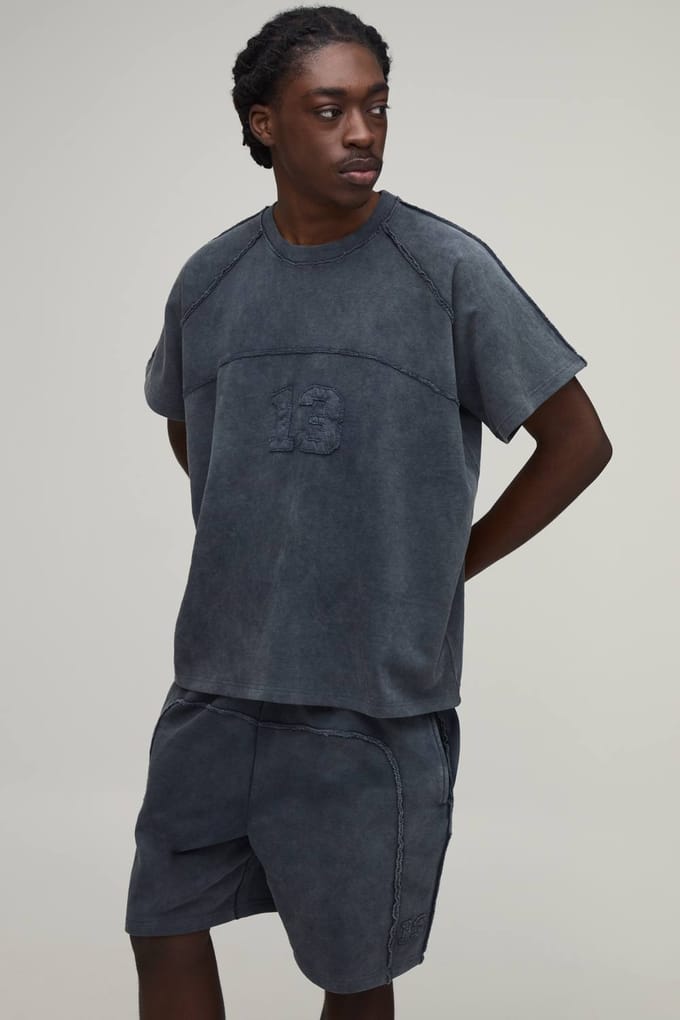Oversized Boxy T-shirt Met Korte Raglanmouwen & Short Set | Charcoal | Size Medium