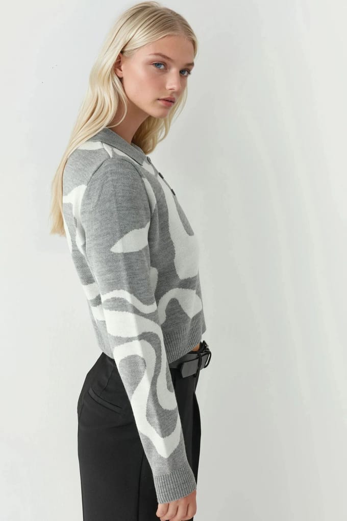 Polo Kraag Jacquard Gebreid Trui