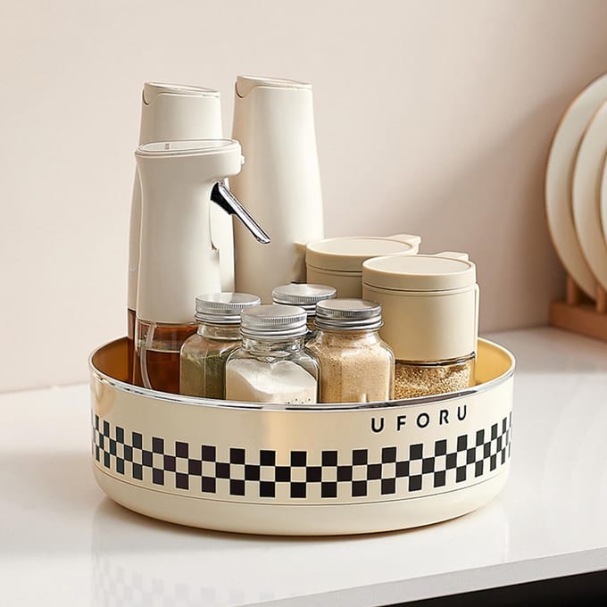 Keuken Roterende Organizer Thuis Desktop Multifunctioneel Kruiden Cosmetica Draaibare Organizer Letters gray
