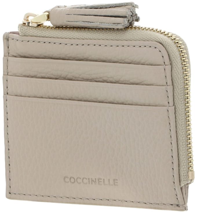 COCCINELLE Leren kaarthoes Tassel Credit Card Holder Sandshell beige