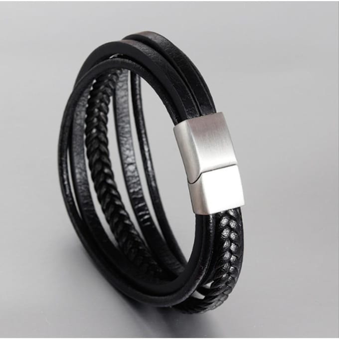 Europese en Amerikaanse Mode Minimalistisch Mannen Leer Multi-laags Geweven Leer Armband gray