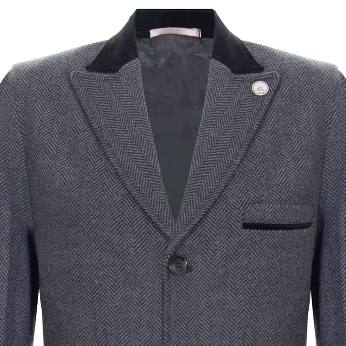 Heren 3/4 lange grijze Crombie overjas jas visgraat tweed jas Peaky Blinder