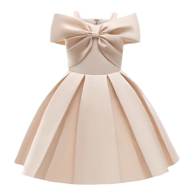 Nieuwe kinderprinsesjurk Effen kleur Off-shoulder kinderjurk 140cm wit