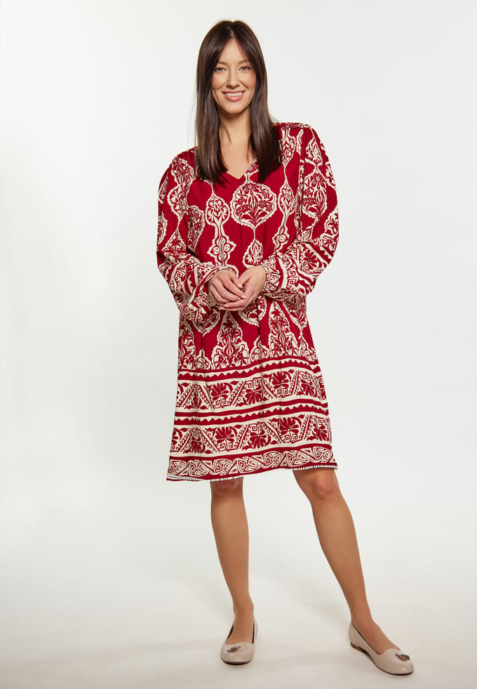 usha Jurk Dames donkerrode crème