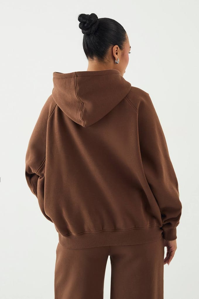 Dames Dsgn Studio Script Geborduurd Oversized Hoodie | Mokka | Maat: Medium