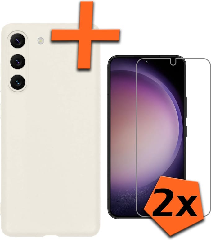 Hoes - Met 2x Screenprotector - Geschikt voor Samsung Galaxy S23 Plus - Sterk & Shockproof - Back Cover - Siliconen Case - Telefoon Hoes - Wit
