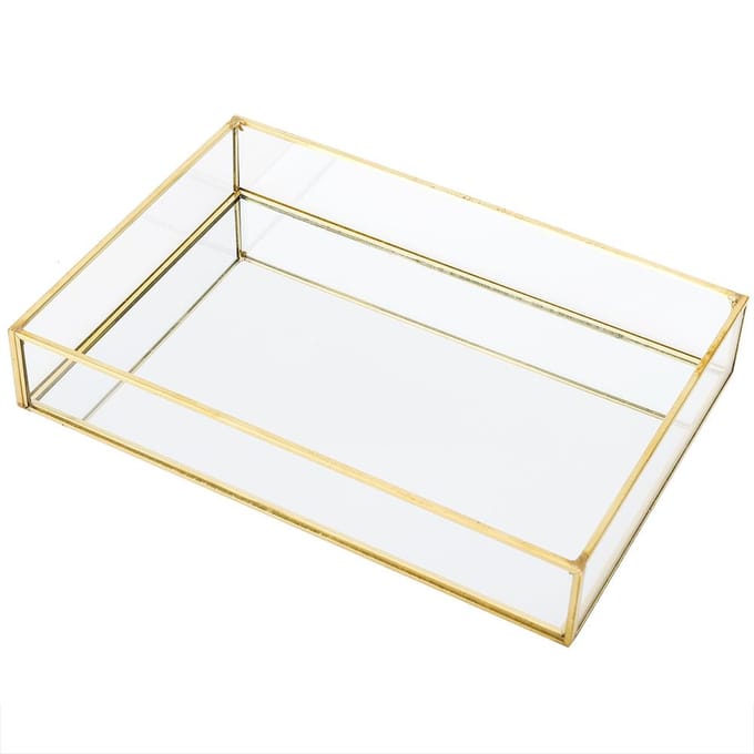Vintage Metalen Glas Opbergdoos Gouden Dienblad Sieraden Cosmetica Displaydozen Large rectangular size