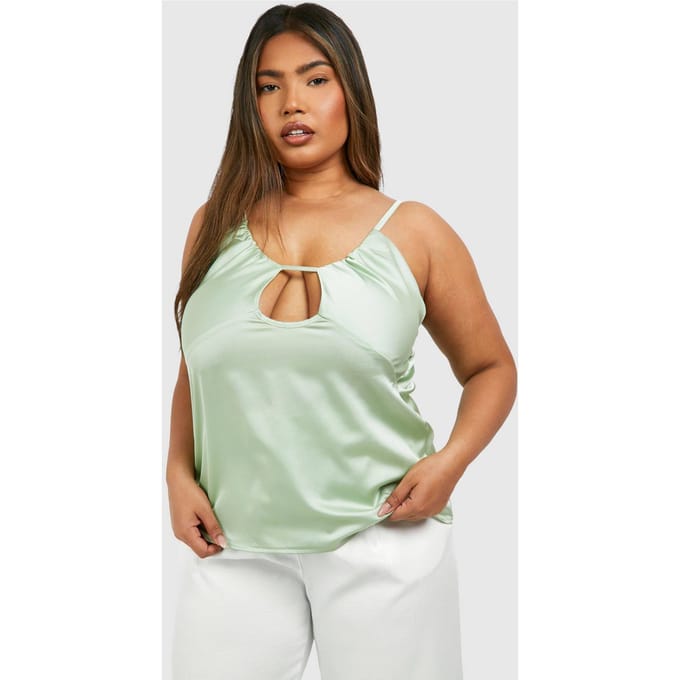 boohoo Dames Plus Cami Top met uitsnijdingsdetail en geraffeld ontwerp | Munt | Maat: 46