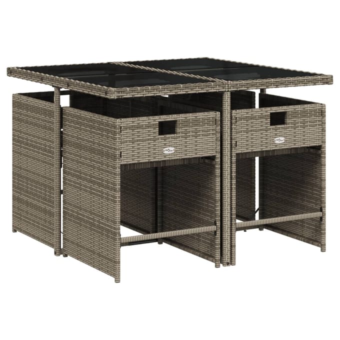 vidaXL - 5-delige - Tuinset - met - kussens - poly - rattan - grijs